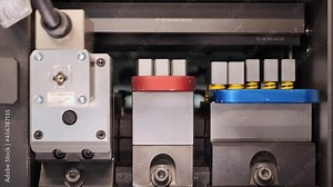 The progressive die operation by making the sheet metal parts for die cutter molds. The hi-precision parts manufacturing process by press die processing.