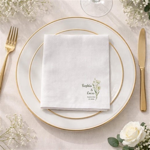 Personalized Wedding Napkins With Botanical Design, Custom Names Date Elegant Napkin - Etsy