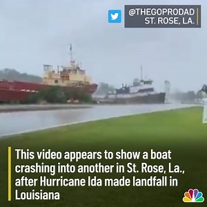 Powerful wind gusts and storm surge from #HurricaneIda cause two large boats to slam into one another in St. Rose, Louisiana near New Orleans on Sunday. https://www.nbcdfw.com/news/national-international/louisiana-braces-for-life-altering-hurricane-ida/2729212/ | NBC DFW