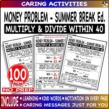 One-Step Multiply and Divide to 40 Money word problem Set Joy - Summer Break Ed.