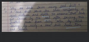 Why are seeds sown using seed drill?\rightarrow A seed drill s... | Filo