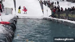Snowboard and Ski into FREEZING pond!! on Make a GIF