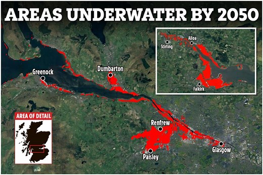 Much of Scotland's central belt predicted to be underwater by 2050