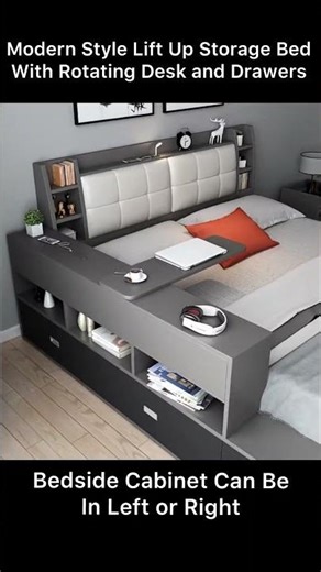 Modern Style Lift Up Storage Bed with Drawers and Rotating Desk