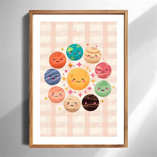 Kawaii Solar System Printable Wall Art Cute Smiling Planets and Sun Nursery Decor Digital Download for Kids Room Educational Space Poster - Etsy