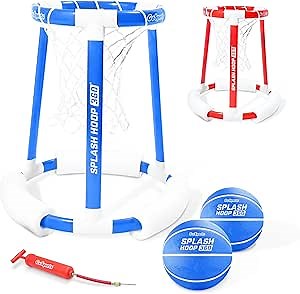 GoSports Splash Hoop 360 Floating Pool Basketball Game - Choose Red or Blue - Includes Hoop, 2 Balls and Pump