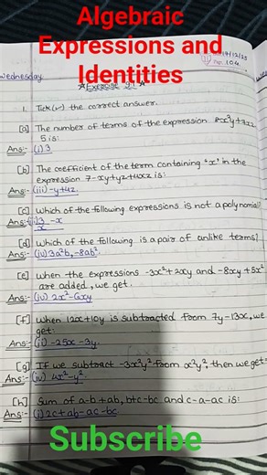 Algebraic Expressions and Identities class 8th chapter no 9#maths#algebra#8th#subscribe#like