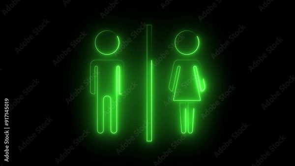 Neon Glowing Restroom Icon, Blue Male and Female Symbols, Futuristic Bathroom Sign, Luminous Gender Icons, Modern Neon Toilet Sign, Glowing Bathroom Symbol Stock Video