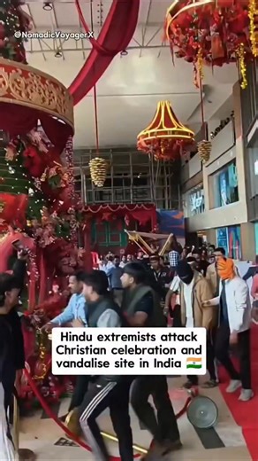Hindu nationalist group attack Christmas decorations at a mall in India. At least 40 men were charged with vandalizing a Christmas display after they tried to destroy the decorations at a mall in Raipur. Christian watchdog Open Doors said it had recorded over 60 alleged attacks targeting Christians across India during the Christmas period. | David J Harris Jr.