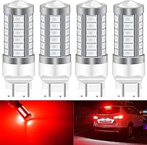 KATUR 4pcs 7443 7444NA 5630 33-SMD Red 900 Lumens Super Bright LED Turn Tail Brake Stop Signal Light Lamp Bulb 12V 3.6W