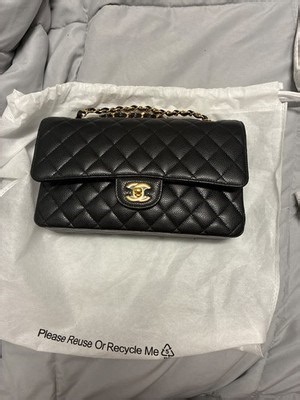 CHANEL Medium Classic Double Flap Caviar Quilted Handbag Black/Gold | eBay