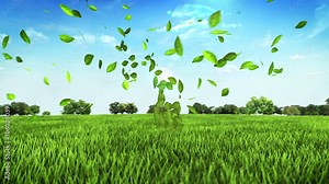 Green YEN money, currency sign, made from leaves on the green ground (Included alpha)