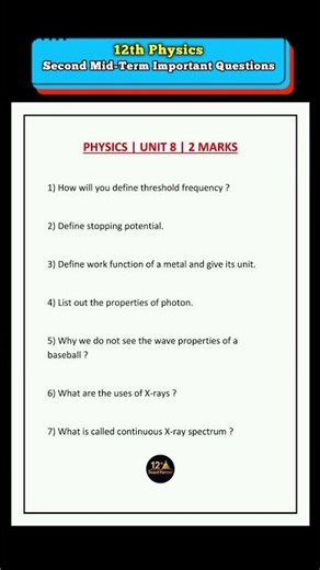 12th Physics 2nd Midterm Important Questions 💯 | Units 7 • 8 • 9