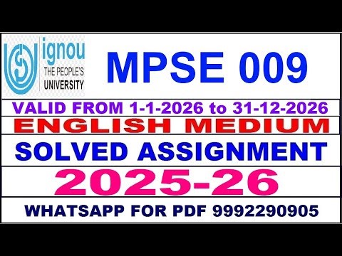 MPSE 009 solved assignment 2025-26 in English || mpse 009 solved assignment 2026 || mpse9 2025-26
