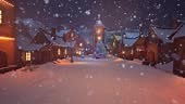 A slow walk through a snow-covered town decorated with luminous...