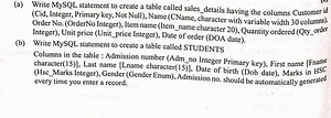 (a) Write MySQL statement to create a table called sales_detail... | Filo