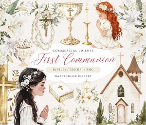 Boho First Communion Clipart: Floral Cross, Church (PNG Digital Download) - Etsy