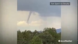 This funnel cloud was spotted descending from the stormy clouds over Watrous, New Mexico, yesterday. Severe storms in the area also produced damaging winds and hail: https://bit.ly/3vVt8fO | AccuWeather