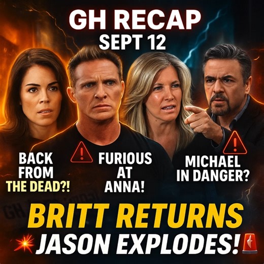 General Hospital Recap September 12, 2025: Britt Returns, Jason Explodes, and Brennan Demands Answers On today’s General Hospital, Brick sets up Drew, Emma stalks Dalton, and Jason rages at Anna over Joss’s WSB secret. Carly warns Sonny, while Britt shocks everyone by returning from the dead. Lulu and Dante struggle with Rocco, and in Australia, Joss and Vaughn’s romance gets busted by Brennan. Plus, Obrecht slaps Britt in an emotional showdown you won’t forget! #GeneralHospital #GHRecap #SoapOp