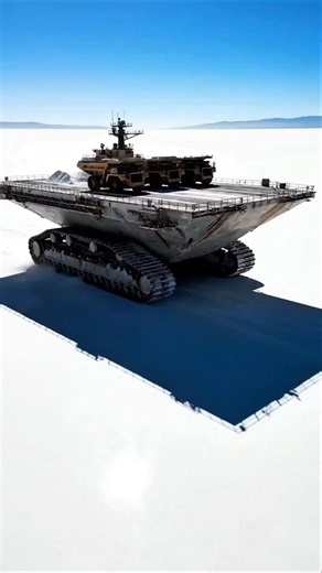 The Ultimate Land Carrier: AI Generates a Massive Tank-Tracked Aircraft Carrier on Ice!
