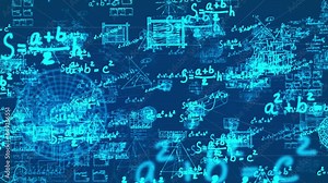 Scientific research and mathematical, physical and chemical formula calculation icon elements