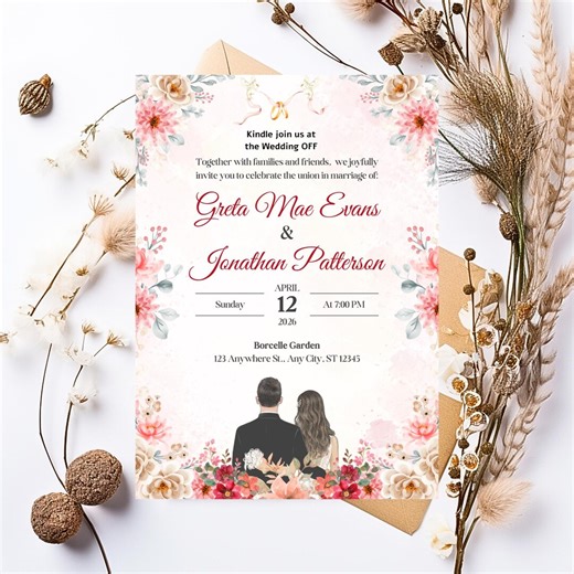 Floral Wedding Invitation Template, Elegant Romantic Design, Editable (instant Download) - Etsy