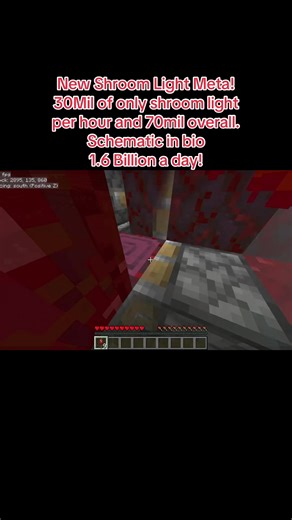 Insane new shroom light meta? If just shroom light it makes about 720mil per day. Schematic is in my bio so make sure you join! #minecraft #schematic #newmeta #minecraftfarm #redstone