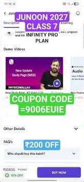 PW JUNOON 2027 CLASS 7TH INFINITY PRO PLAN ₹200 OFF COUPON CODE=9006EUIE,7070CKQE,6203UBFE #pw