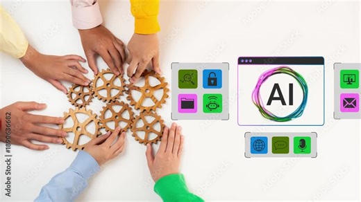 Collaborative Teamwork and Technology Integration with AI and Gears Representing Innovation and Automation in Business Processes Gluon.