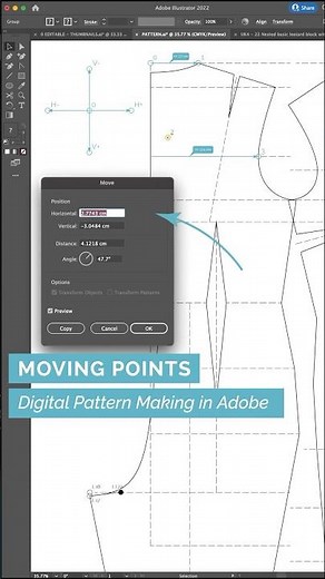 30/49 Moving Points - Digital Pattern Making in Adobe Illustrator #patternmaking #sewing #fashion