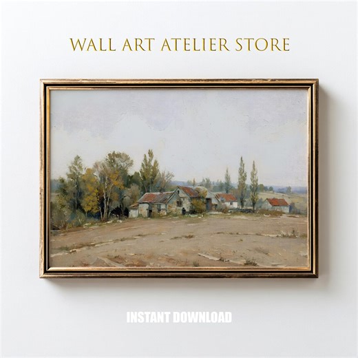 Rustic Farmhouse Landscape Printable - Cottagecore Countryside Painting, Earthy Tranquil Vintage Decor, Instant Digital Download 370 - Etsy