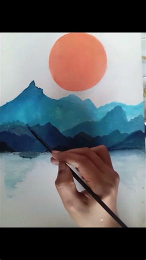 Simple Mountain Sunset Painting 🏔️☀️# keziah's art journey