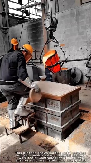 Molten Metal Pouring Work Tool in Industrial Sand Mold Casting #worktool