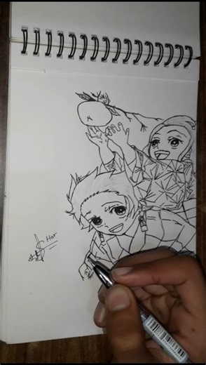 tanjiro and nezuko as kid sketch subscribe for more #harsenpai #senpaisketch #viral #shorts #speed