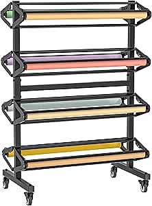 MOOFI Large Paper Roll Dispenser, Vinyl Rack and Cutter for Craft Butcher Art Gift Paper Vinyl Storage Holder Holds Eight, 36inx9in Paper-Roll Holder for Crafting