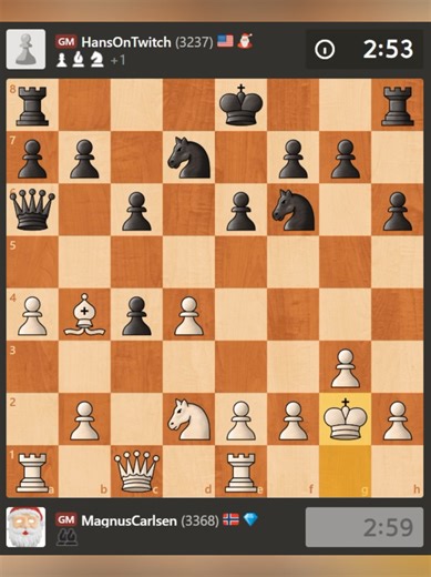 Magnus Carlsen vs HansOnTwitch ♟🔥 A tense 5-minute chess battle full of sharp tactics and pressure from the very beginning! Precision moves, powerful attacks and a dramatic fight all the way to the end 👀 Who would you support in this matchup? #chess #magnuscarlsen #hans #hansontwitch #speedchess