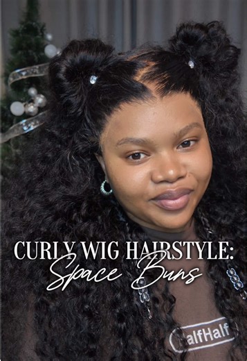 Zig Zag Space Bun Tutorial on Curly Wigs