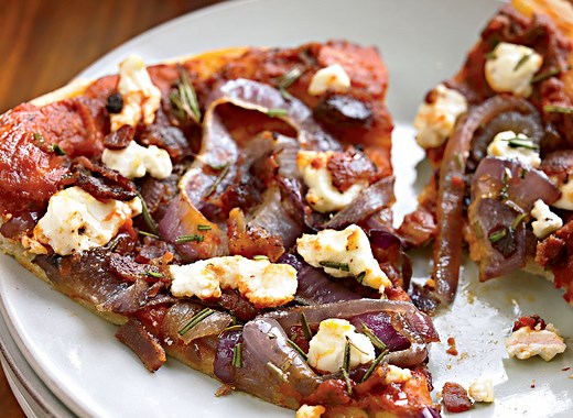 Bacon Pizza With Caramelized Onions and Goat Cheese Recipe