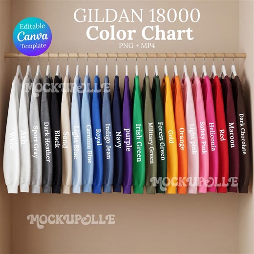 Gildan 18000 Color Chart, Sweatshirt Mockup (canva Template) - Etsy