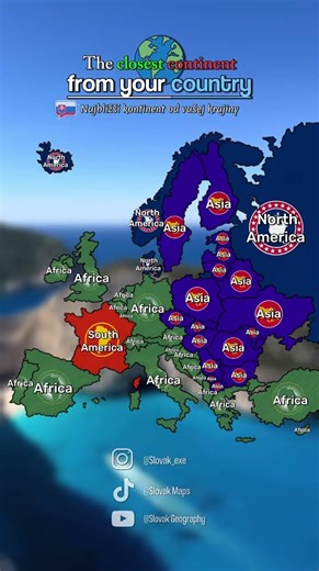 The closest continent from your country 🌎 #shorts #maps #mapping #slovakmaps #continent