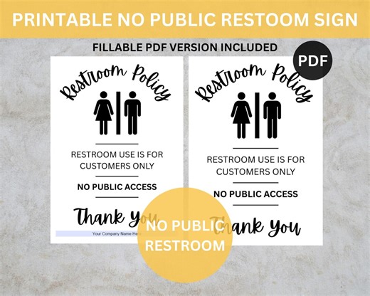 Sorry No Bathroom Printable, No Public Toilet A4 Sign - Customer Only Restroom Notice - Etsy