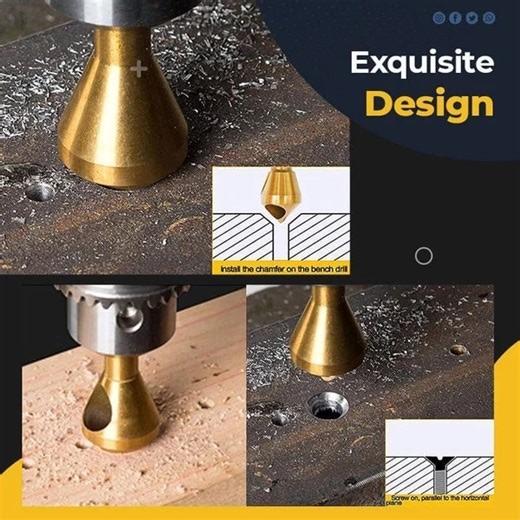 These countersink chamfer drilling tools are a good helper for tool lovers!✅Internal chip removal, to prevent debris from flying. ✅90°angle on the point for sharp and precise countersinking. ✅Titanium-plated HSS4241 material, strong and wear-resistant. ✅Suitable for cutting steel, wood, plastic and metal. | Fresheight.TF06