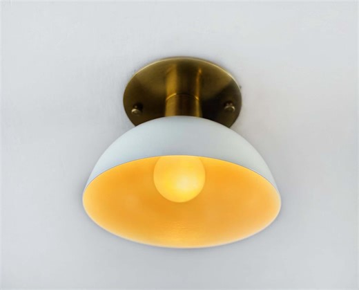 Modern Brass and White Dome Flush Mount Ceiling Light – Minimalist Mid-century Style Fixture - Etsy UK