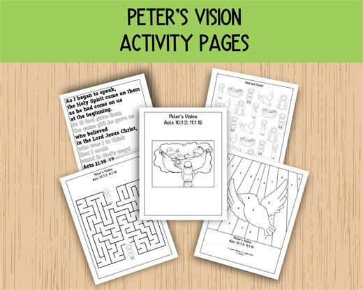 Peter's Vision Activity Pages, Cornelius and Peter, Peter Reports to the Church, Sunday School Activities, Bible Class Lesson Pages - Etsy