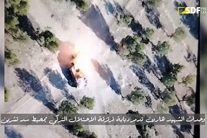 Video footage of aerial operation destroying a tank to Turkish occupation mercenaries