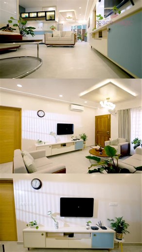 Space Magic Interiors & Consultants on Instagram: "Proof that "Modern" can still feel "Warm." ❤️ Many clients ask us, "Can you design a modern home that still feels traditional?" ​The answer is YES. In this project, we balanced: ✅ Utility: A fully loaded modular kitchen with built-in appliances. ✅ Spirituality: A custom CNC-cut Prayer Unit designed for daily devotion. ✅ Comfort: A living room that brings the family together. ​Every inch of furniture you see here was manufactured at our own Space