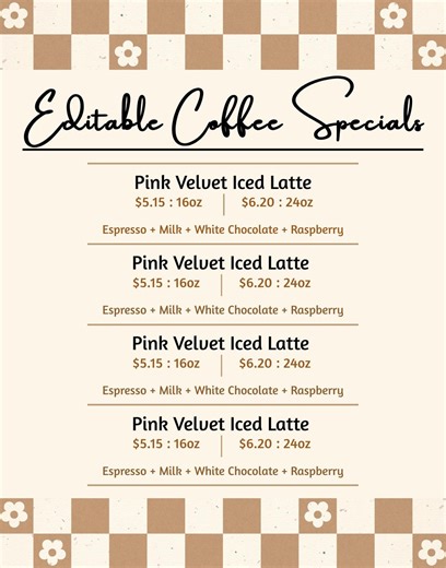 Editable Coffee Shop Specials Menu Template | 11x14 Cafe Sign (digital Download) - Etsy