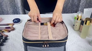 Double Layer Travel Makeup Bag for Women, Large Cosmetic Case Organizer with Makeup Brush Compartment, Portable Train Case Make Up Bag for Travel-Size