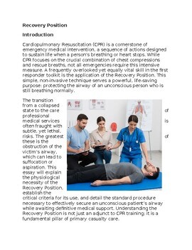 Recovery Position - CPR & EMS Ed - Reading Passage and x 10 Questions