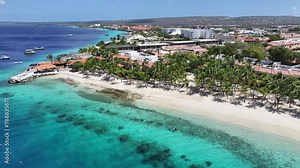 Bonaire Skyline At Kralendijk In Bonaire Netherlands Antilles. Beach Landscape. Caribbean Island. Kralendijk At Bonaire Netherlands Antilles. Seascape Outdoor. Nature Tourism.